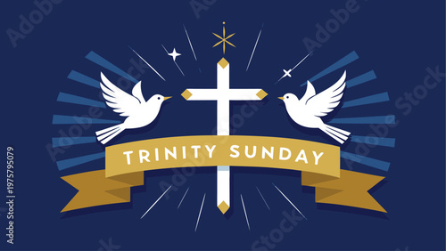 Trinity Sunday, Christian cross, dove icons, religious symbols, vector graphics