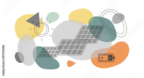 Renewable energy concept with solar panel and battery