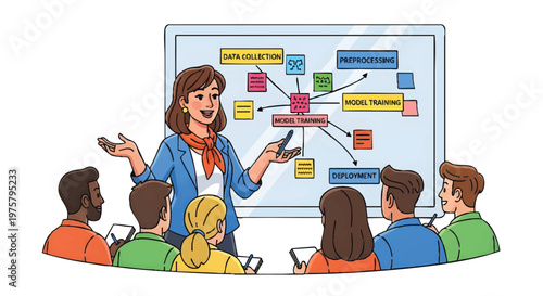 Businesswoman teaching strategy to colleagues in meeting