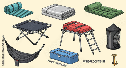 Camping gear and outdoor equipment.