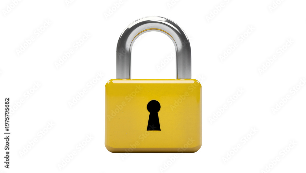 Fototapeta premium Bright Yellow Metal Padlock with Keyhole and Chrome Shackle