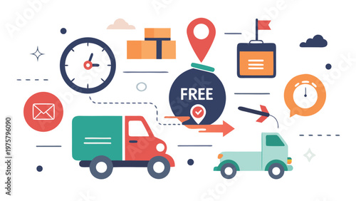 Logistics, Delivery, Transportation Icons, Free Shipping, Cargo Trucks