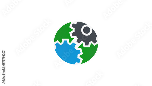 Blue Globe with Green Puzzle Pieces and Central Gear Icon