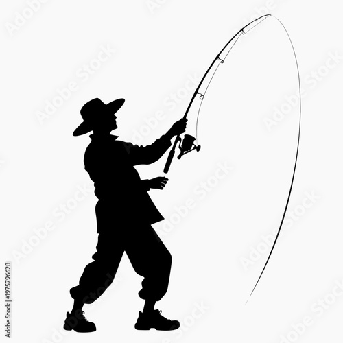 Fishing, silhouette, man, vector, black, illustration, recreational, sport, fishing rod
