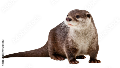 Brown River Otter Standing with Long Tail and Whiskers