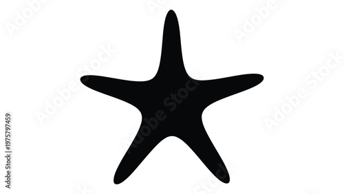 A simple black silhouette of a classic five pointed starfish against a white background
