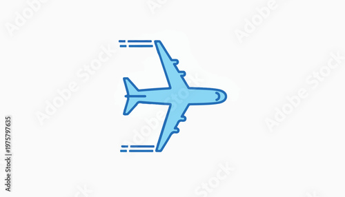 Blue airplane icon with motion lines