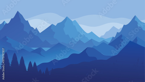 Blue mountain range landscape, vector illustration, scenic view, nature background