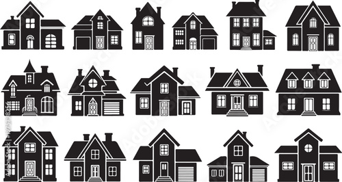 Collection of various house styles and designs illustration set