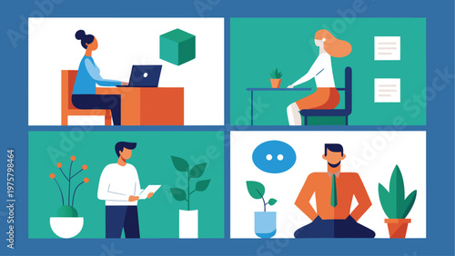 Remote team, virtual meeting, business collaboration, communication icons