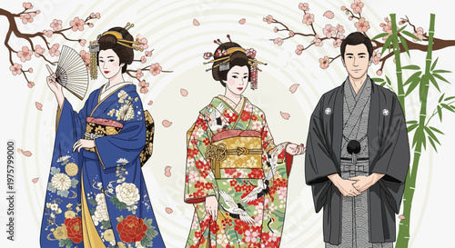 Traditional Japanese Kimono Wearers Outfit.