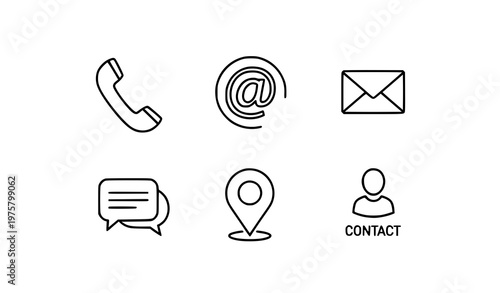 A set of simple line art icons representing various contact methods