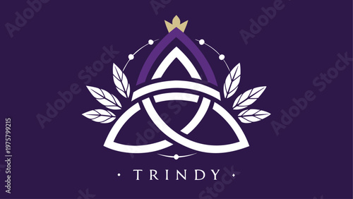 Trindy, logo, celtic knot, purple, gold, leafy emblem