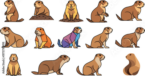 Prairie Dog Vector Set Cute Burrowing Rodent Animal Collection Illustration