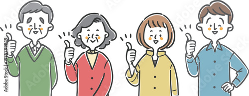 グッドサインをする家族二世代　上半身　ベクター