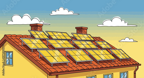 Solar panels on a house roof
