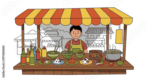 Street food vendor with colorful dishes