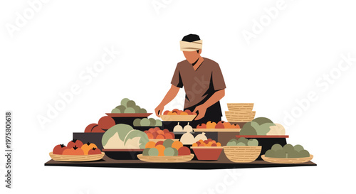 Street food vendor with variety of fresh produce