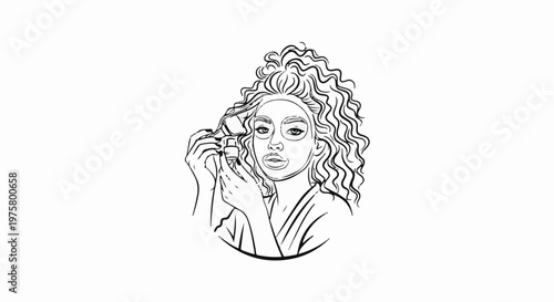 Line art of a woman applying a facial serum to her skin
