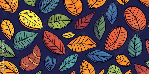 Colorful Leaves Pattern Background, Ideal for Seasonal Decor and Nature Inspired Designs.