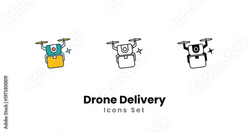 Drone Delivery icons vector set stock illustration.