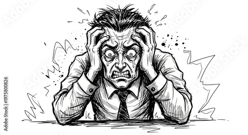 Stressed businessman with hands on face