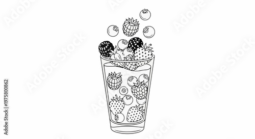 A glass brimming with an assortment of colorful berries, some floating above