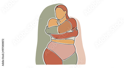 Stylized illustration of a woman embracing herself