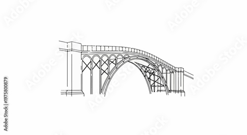 Arch bridge with decorative ironwork and stone pillars