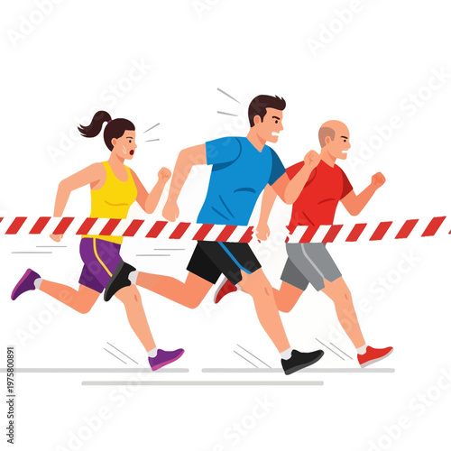 Diverse runners race to finish line, striving for victory in athletic competition