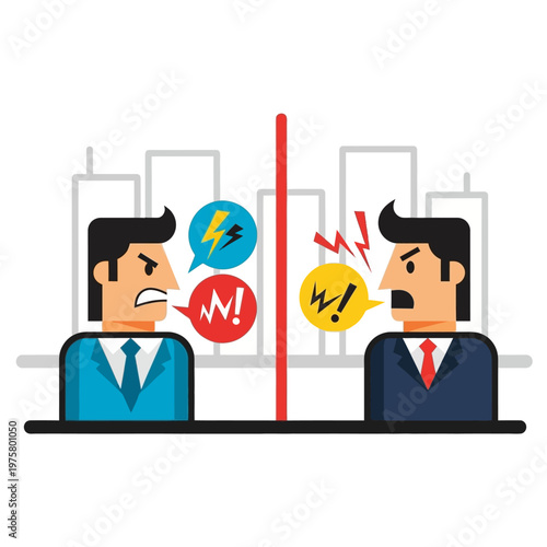 Businessmen arguing, conflict, disagreement, debate, office confrontation, stress, anger, communication breakdown