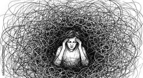 Stressed woman overwhelmed by chaos