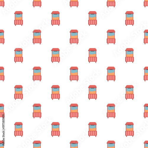 Popcorn machines arranged in a seamless repeating pattern on a white background