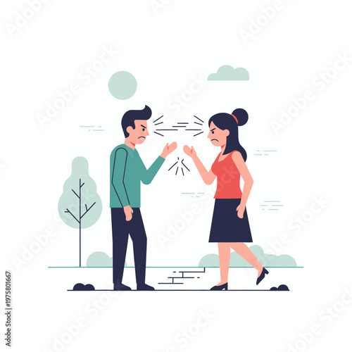 Couple arguing, conflict, disagreement, relationship problems, flat vector illustration