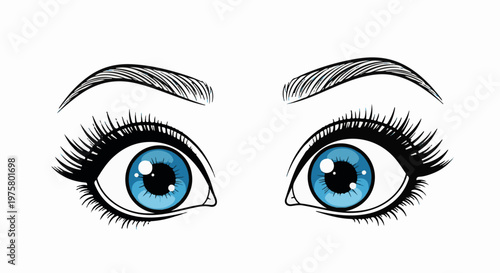 Striking blue eyes with long lashes and defined brows