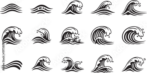 Black and white wave icons on a clean background