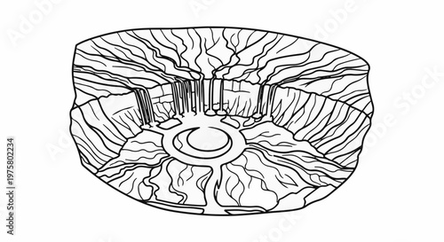 Stylized cross-section of a cliff face with cascading waterfalls into a pool