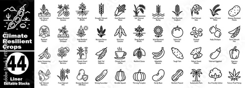 Climate resilient crops icons liner editable stocks agricultural plants.