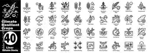 Climate resilient crops icons liner editable stocks agricultural plants.