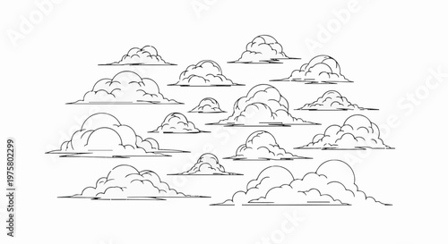 Various stylized clouds drawn in a rough outline style
