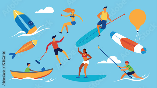 Summer, Water Sports, Vector Icons, People Activities