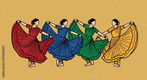 Traditional Indian dancers in colorful dresses performing folk dance