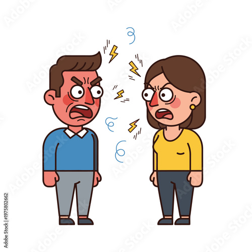 Angry Couple Arguing With Lightning Bolts and Swirls