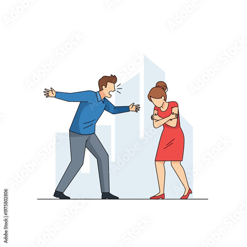 Angry man shouting at frustrated woman, relationship conflict illustration