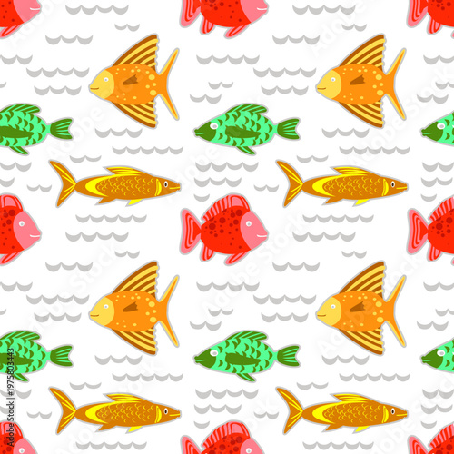 Vector - fishes in stormy water seamless pattern.
