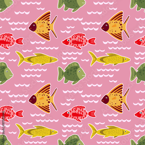 Vector - fishes in stormy water seamless pattern.