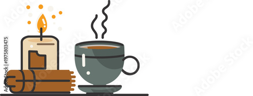 cozy evening with steaming cup of coffee and lit candle