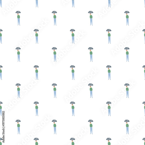 Sad man with a storm cloud above his head creating a repeating pattern