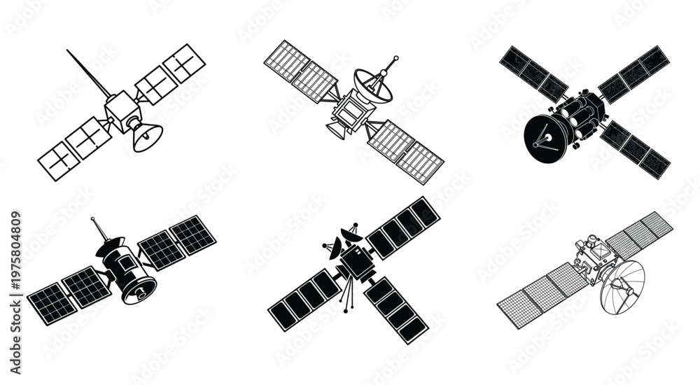 Fototapeta premium Set of Professional Cube Satellite Vector Icon Designs for Space Tech