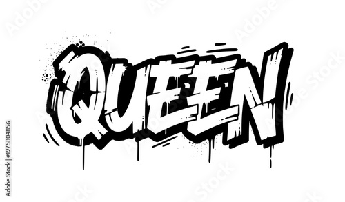 Queen graffiti typography vector – black and white spray paint airbrush style